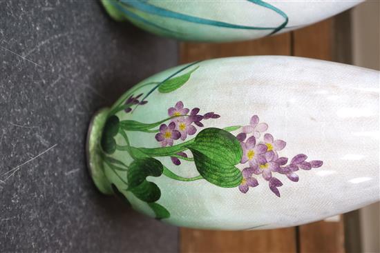 A pair of large Japanese ginbari cloisonne enamel bottle vases, c.1910, vases H.61.5cm, some cracks to enamel